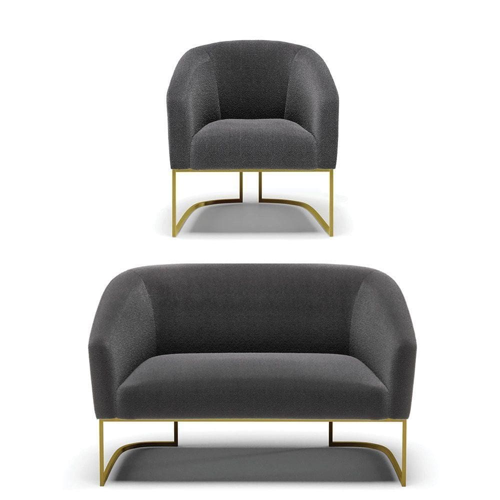 Sofá Namoradeira E Poltrona Base Industrial Dourado Stella Bouclê Grafite D03 - D`rossi