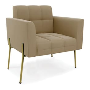 Poltrona Pé De Ferro Dourado Para Sala Elisa Suede Marrom Rato D03 - D`rossi