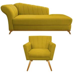 Kit Diva Recamier Vanessa 185cm Lado Direito E 01 Poltrona Laura Suede Amarelo
