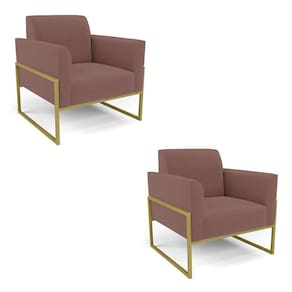 Kit 2 Poltronas Base Industrial Alta Dourado Marisa Veludo D03 - D\`rossi Cor Rose