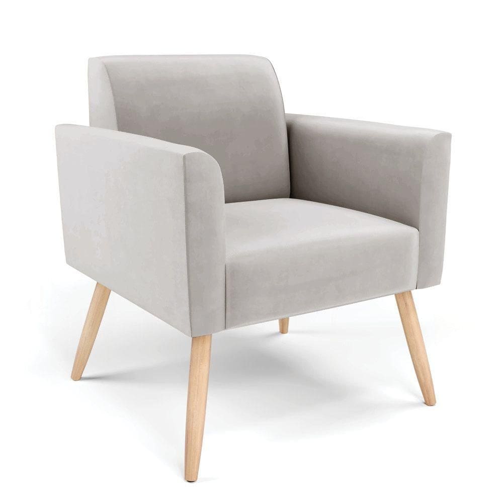 Poltrona Pés Palito Natural Marisa Veludo D03 - D\`rossi Cor Cinza