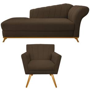 Kit Diva Recamier Vanessa 140cm Lado Esquerdo E 01 Poltrona Laura Suede Marrom