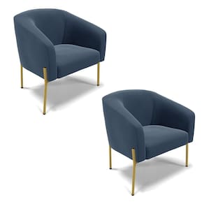 Poltrona Pé De Ferro Dourado Kit 2 Stella Suede Azul Marinho D03 - D`rossi