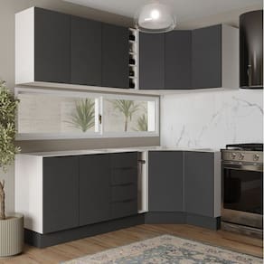 Cozinha Modulada 8 Peças sem Tampo com Rodapé 4 Aéreos e 4 Balcões Ipanema Cabecasa Madeiramadeira Grafite Trama