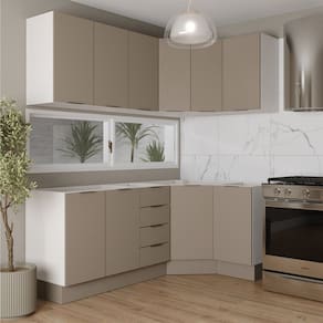 Cozinha Modulada 6 Peças sem Tampo com Rodapé 3 Aéreos e 3 Balcões Ipanema Cabecasa Madeiramadeira Cinza Trama