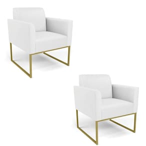 Kit 2 Poltronas Base Industrial Dourado Marisa Corino Branco D03 - D`rossi