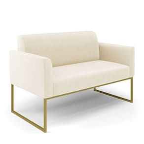 Sofá Namoradeira Base Industrial Dourado Marisa Veludo Bege D03 - D`rossi