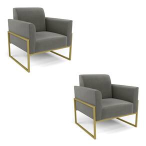 Kit 2 Poltronas Base Industrial Alta Dourado Marisa Suede D03 - D\`rossi Cor Grafite