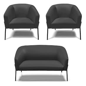 Sofá Namoradeira E 2 Poltronas Pé De Ferro Preto Stella Corino D03 - D`rossi Cor Preto