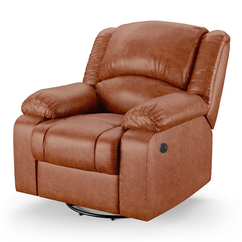 Poltrona Do Papai Reclinável Melim Glider Giratória Usb Pu Caramelo Brilho Fh1 - D`rossi