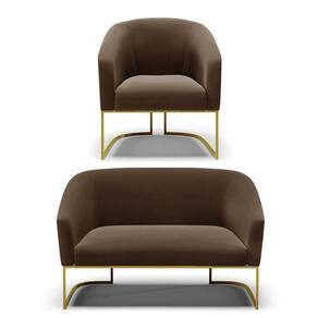 Namoradeira E Poltrona Base Industrial Dourado Stella Suede Marrom D03 - D`rossi