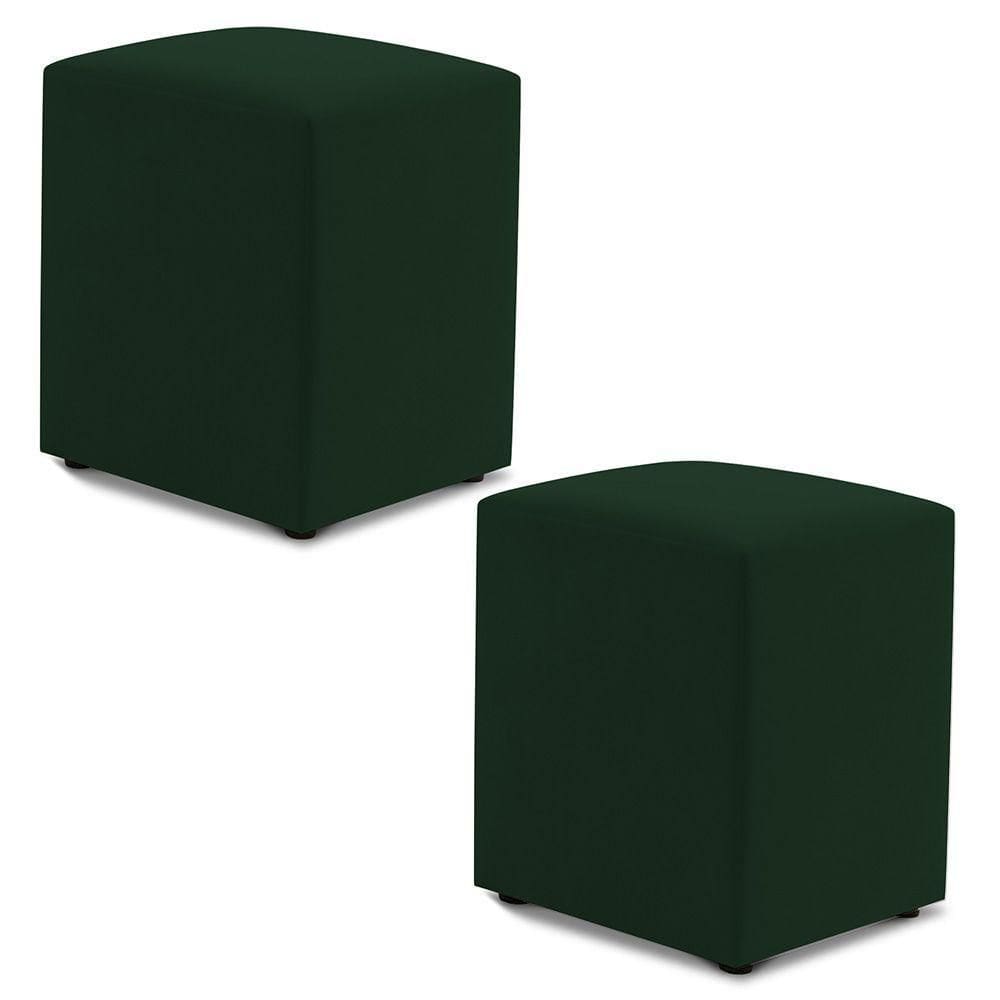 Kit 02 Puffs Decorativos Sala De Estar Quadrado 36x47cm Veludo Verde - Desk Design