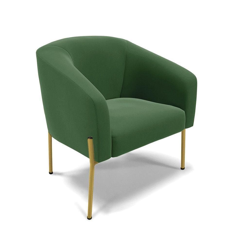 Poltrona Pé De Ferro Dourado Sala De Estar Stella Suede Verde D03 - D`rossi