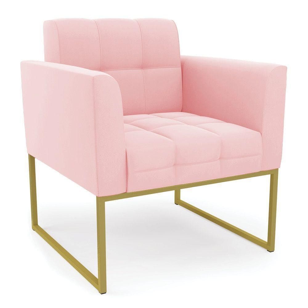 Poltrona Elisa Suede Base Metálica Industrial Dourado - D`rossi Cor Rosa Bebê