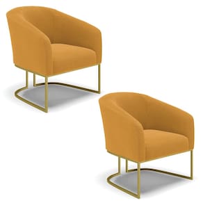 Poltrona Para Sala Industrial Dourado Kit 2 Stella Bouclê Mostarda D03 - D`Rossi