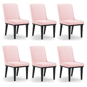 Cadeira Sala De Jantar Base Madeira Preto Kit 6 Sofia Suede Rosa Bebê D03 - D`rossi