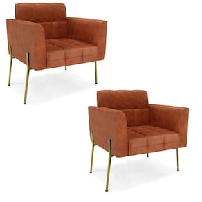 Poltrona Pé De Ferro Dourado Para Sala Kit 2 Elisa Corano D03 - D`rossi Cor Nozes