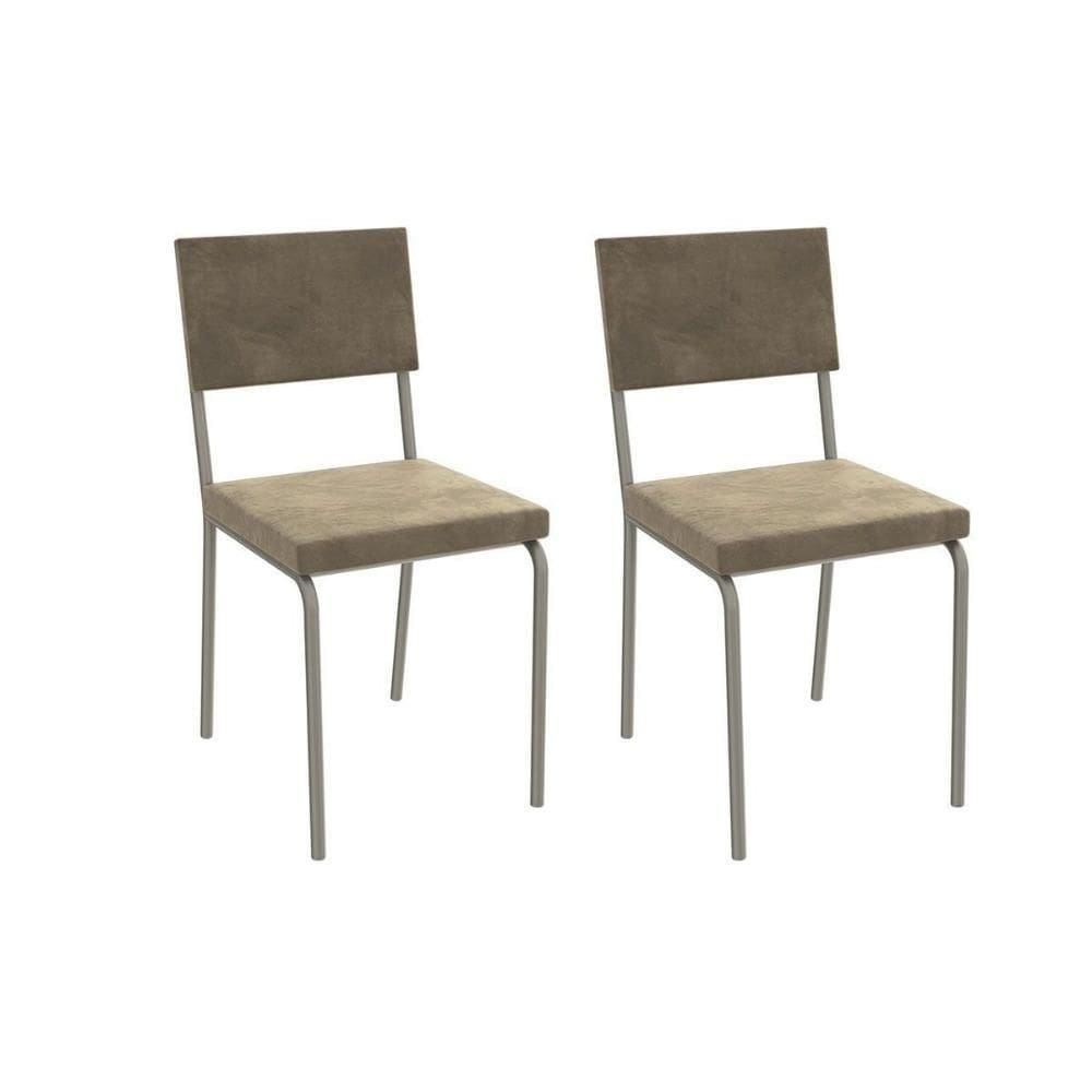 Cadeira Sala De Jantar Zaria 2c128 Aço Kit 2 Uni Niquel/bege A036 Suede Veludo - Kappesberg