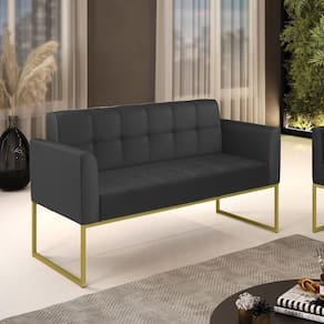Sofá Namoradeira Elisa Corino Preto Base Metálica Industrial Dourado - D`rossi