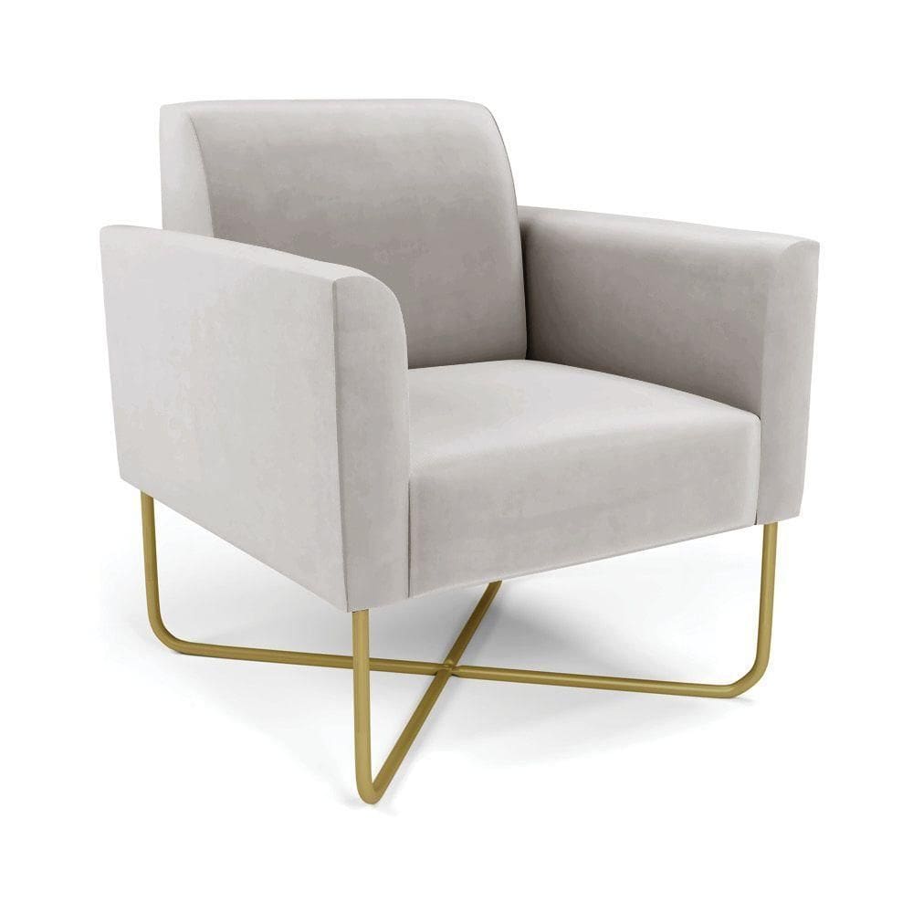 Poltrona Base X Industrial Dourado Marisa Veludo Cinza D03 - D\`rossi