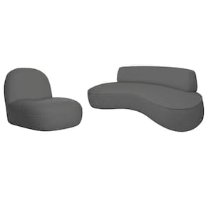 Sofá Curvo 180cm 3 Lugares E 1 Poltrona Amsterdã Linho - Adj Decor Cor Cinza Escuro