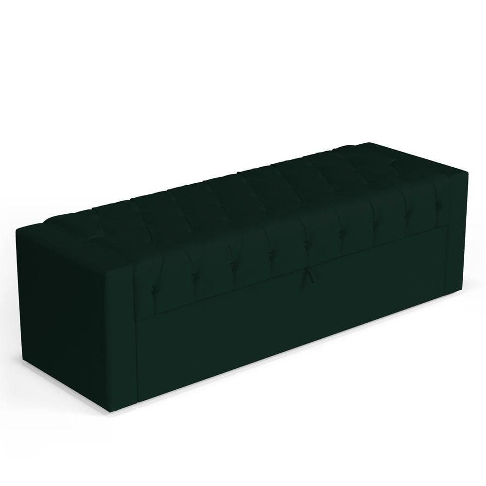 Calçadeira Báu King Size Atena 195cm Capitonê Veludo Verde Escuro - Desk Design