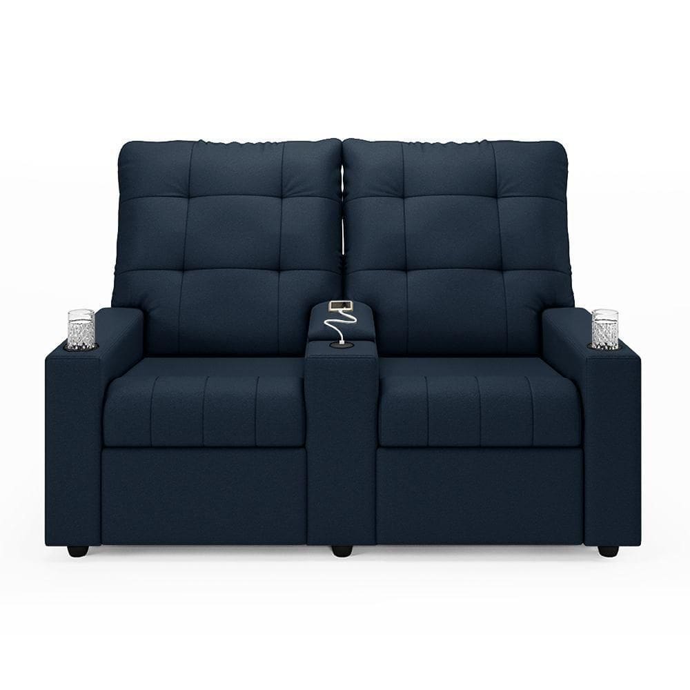 Poltrona Do Papai Reclinável Sala De Cinema 2 Lugares Manual Baú Usb Veludo Azul