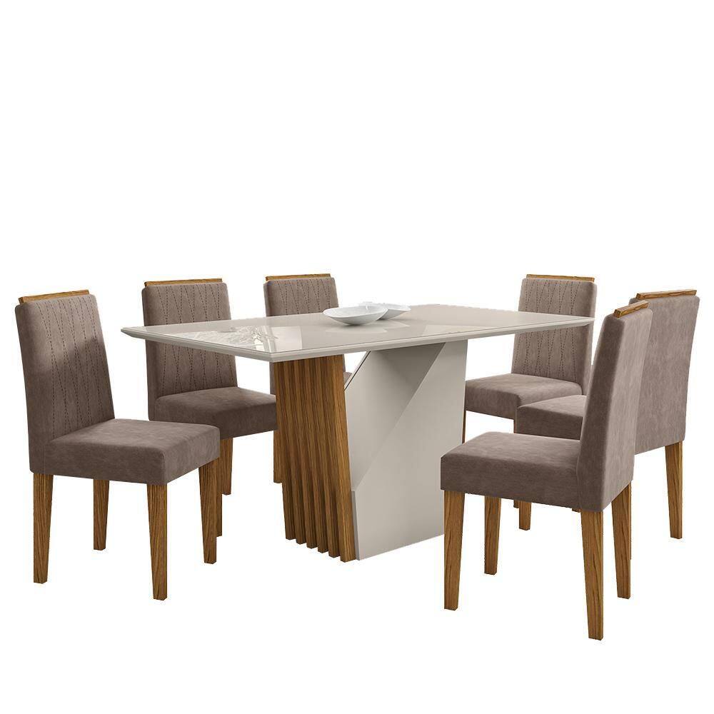 Mesa de Jantar Veneza 160x90 com 6 Cadeiras Ana - New Ceval - Marrom