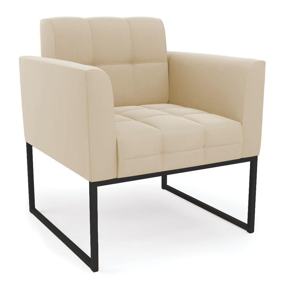 Poltrona Elisa Suede Base Metálica Industrial Preto - D`rossi Cor Bege