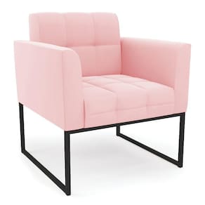 Poltrona Elisa Suede Rosa Bebê Base Metálica Industrial Preto - D`rossi