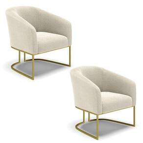 Kit 2 Poltronas Stella Bouclê Bege Base Metálica Industrial Dourado - D`rossi