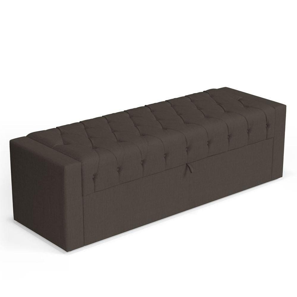 Calçadeira Báu King Size Atena 195cm Capitonê Linho Cacau - Desk Design