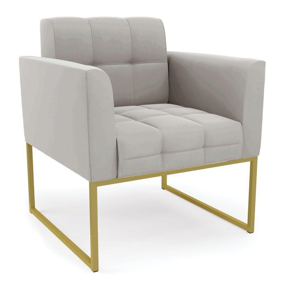 Poltrona Elisa Veludo Base Metálica Industrial Dourado - D\\`rossi Cor Cinza