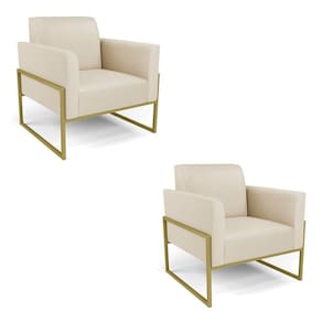 Kit 2 Poltronas Base Industrial Alta Dourado Marisa Corino Bege D03 - D\`rossi
