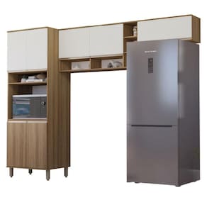 Armário De Cozinha Completa 7 Portas Nicho Para Micro Ondas Madeirado areia Diana Luciane