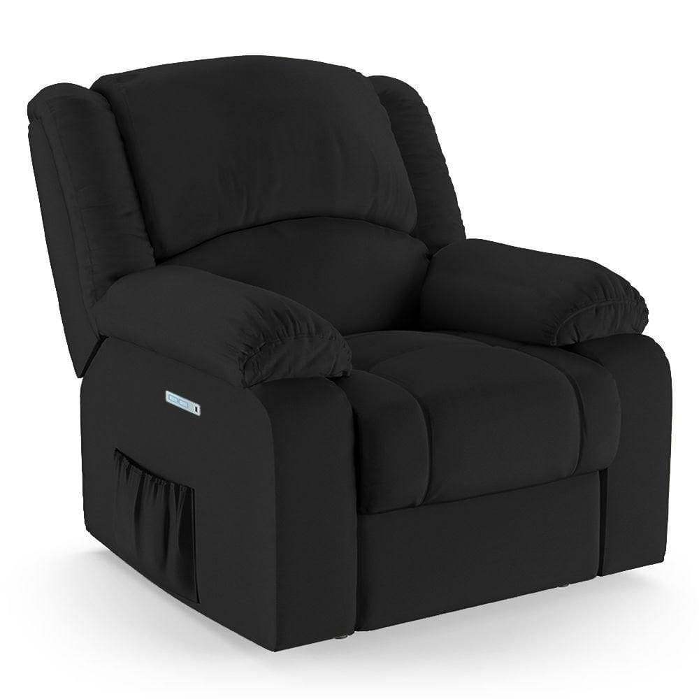 Poltrona Do Papai Reclinável Melim Elétrica Led Pu Preto Fh1 - D`rossi
