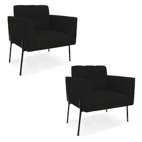 Poltrona Pé De Ferro Preto Para Sala Kit 2 Elisa Linho D03 - D`rossi Cor A79 Preto