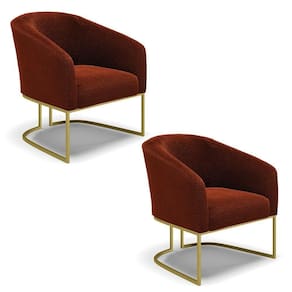 Kit 2 Poltronas Stella Bouclê Base Metálica Industrial Dourado - D`rossi Cor Terra