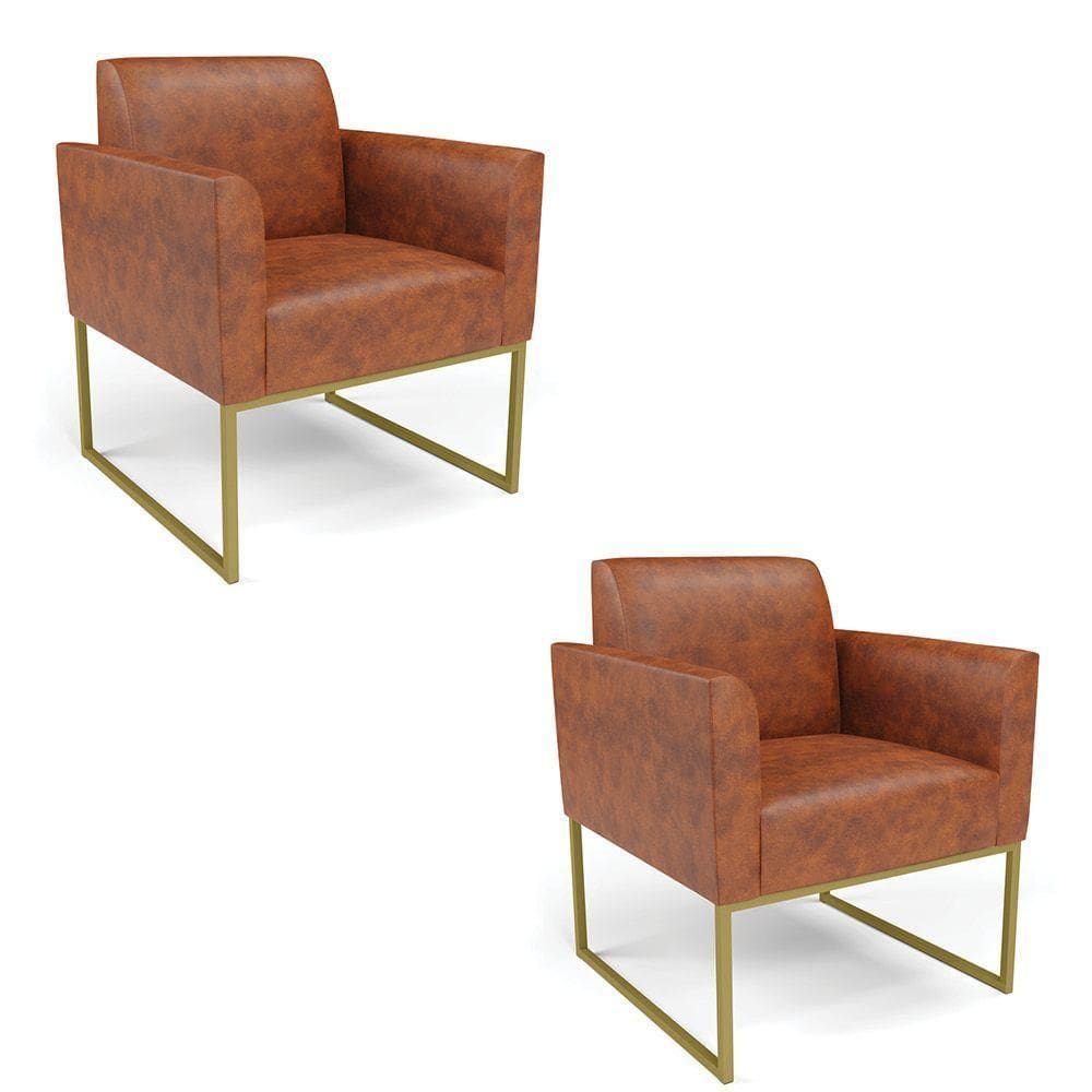 Kit 2 Poltronas Base Industrial Dourado Marisa Corano D03 - D\`rossi Cor Nozes