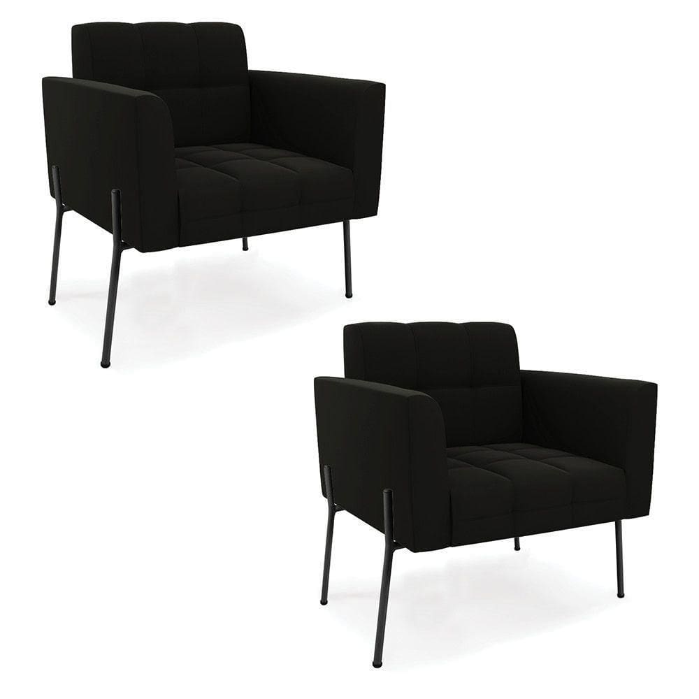 Poltrona Pé De Ferro Preto Para Sala Kit 2 Elisa Suede D03 - D`rossi Cor Preto