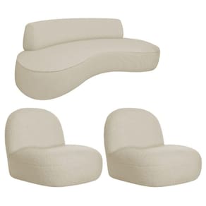 Sofá Curvo 140cm 2 Lugares E 2 Poltrona Amsterdã Bouclé - Adj Decor Cor Bege