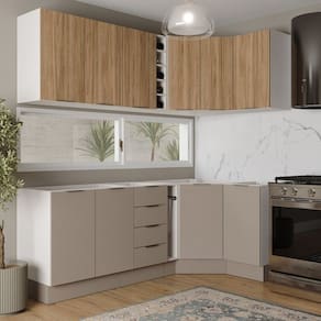 Cozinha Modulada 8 Peças sem Tampo com Rodapé 4 Aéreos e 4 Balcões Ipanema Cabecasa Madeiramadeira Cinza Trama/Acácia