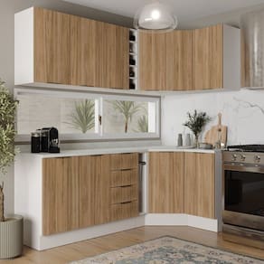 Cozinha Modulada 8 Peças sem Tampo com Rodapé 4 Aéreos e 4 Balcões Ipanema Cabecasa madeiramadeira Acácia