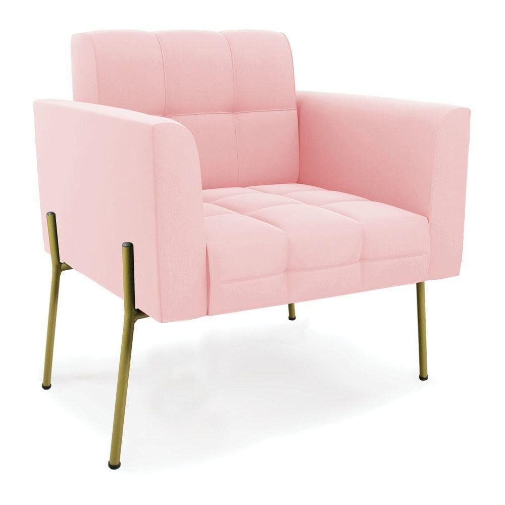 Poltrona Pé De Ferro Dourado Para Sala Elisa Suede D03 - D`rossi Cor Rosa Bebê