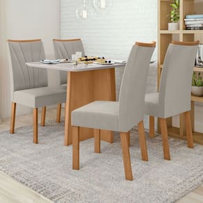 Mesa de Jantar 4 Lugares Celebrare Apogeu Amêndoa Clean/Off White/Veludo Liso Capuccino - Móveis Lopas