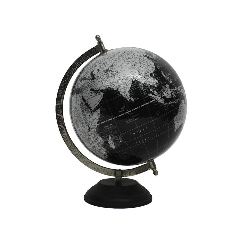 Globo Terrestre Decorativo em Metal e Madeira Prata 30cm SRY0009 BTC