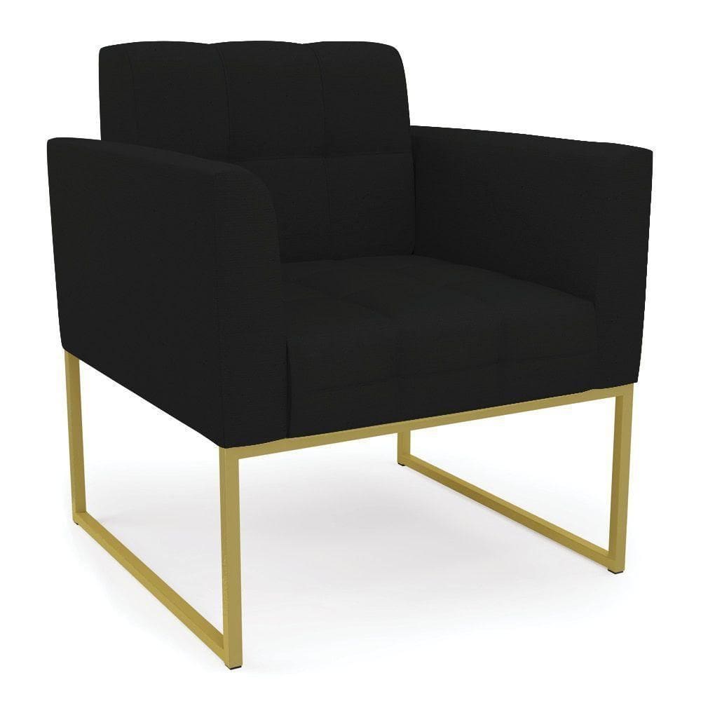 Poltrona Elisa Linho Base Metálica Industrial Dourada - D`rossi Cor A79 Preto