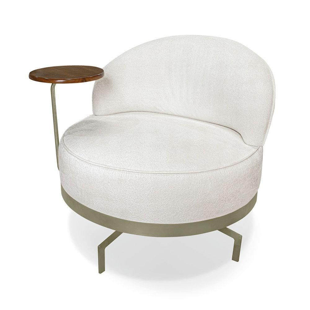 Poltrona Sala De Estar Base Giratória Dourada Aura Bouclê Off White S04 - D`rossi