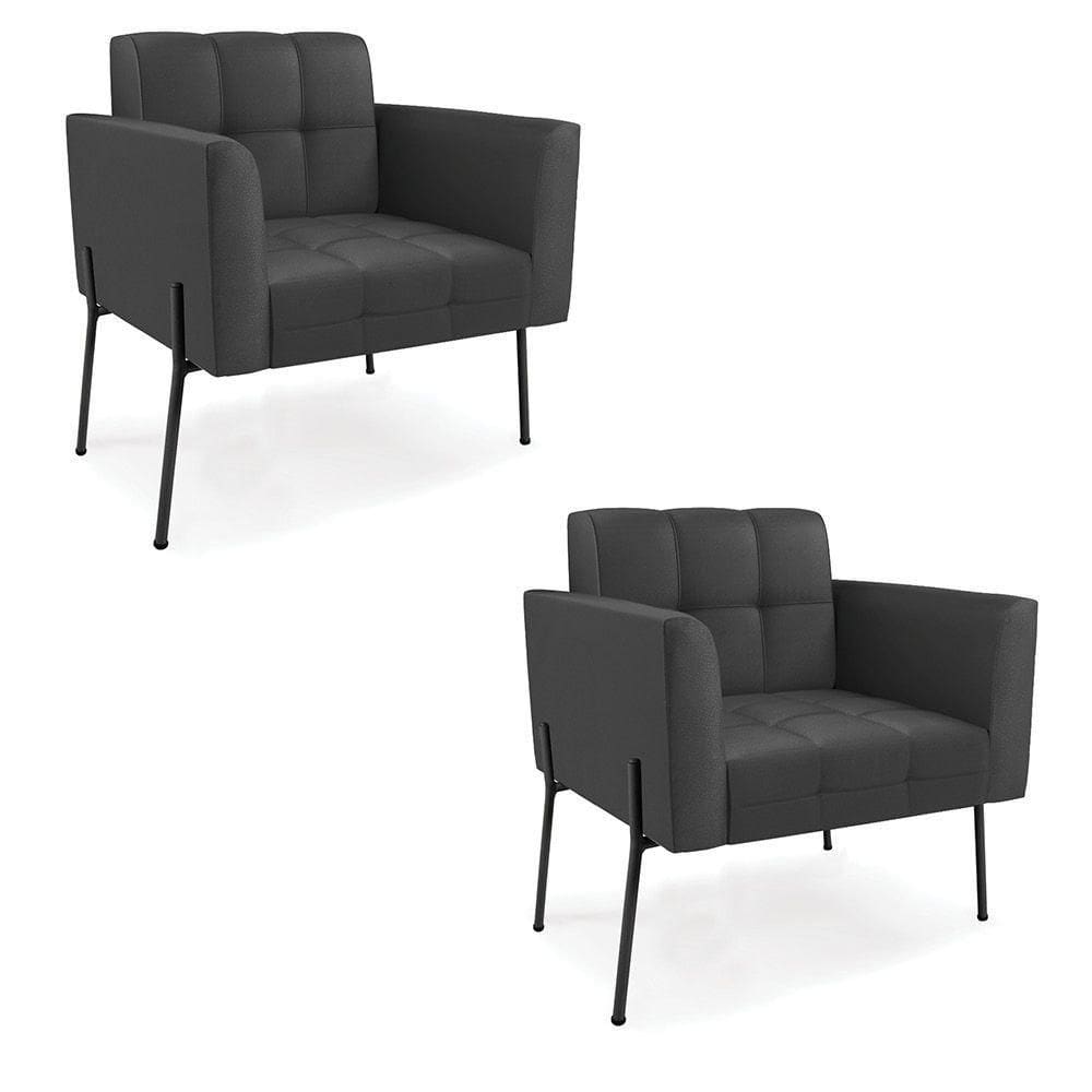 Poltrona Pé De Ferro Preto Para Sala Kit 2 Elisa Corino D03 - D`rossi Cor Preto