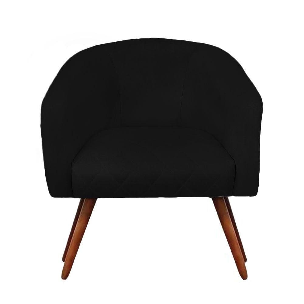 Poltrona Bianca Com Tressê Suede Preto Pés Palito Castanho - D`rossi